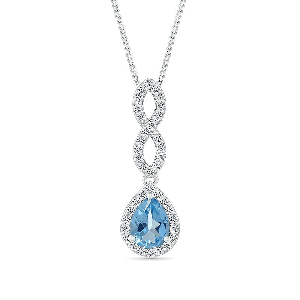 Pear Swiss Blue Topaz & Created White Sapphire Twist Pendant in Sterling Silver