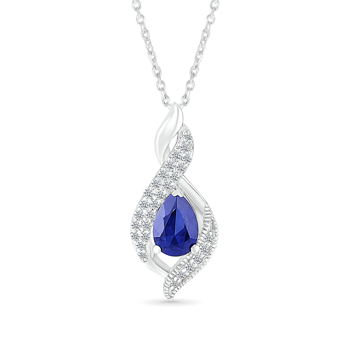 Pear Sapphire & 1/5 ct. tw. Diamond Twist Pendant in 10K White Gold