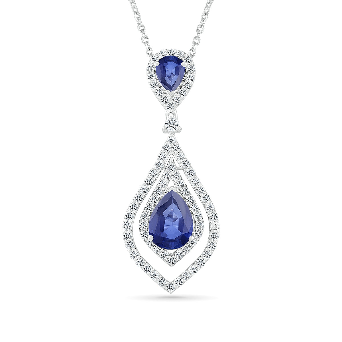 Created Pear Sapphire & Created White Sapphire Pointed Teardrop Pendant in Sterling Silver