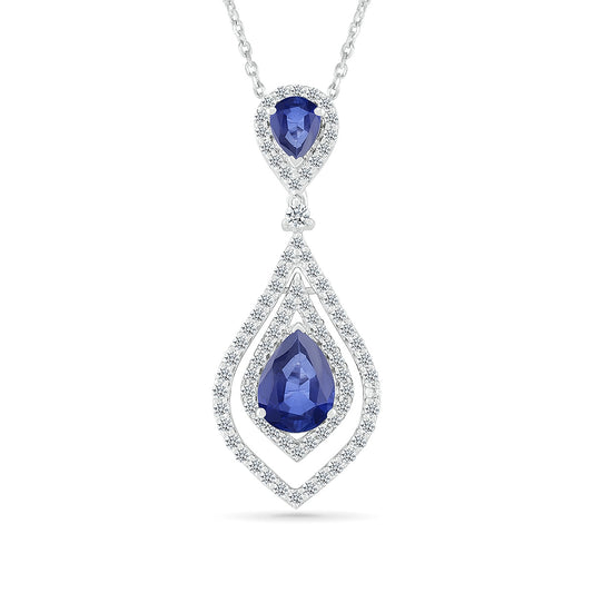 Created Pear Sapphire & Created White Sapphire Pointed Teardrop Pendant in Sterling Silver