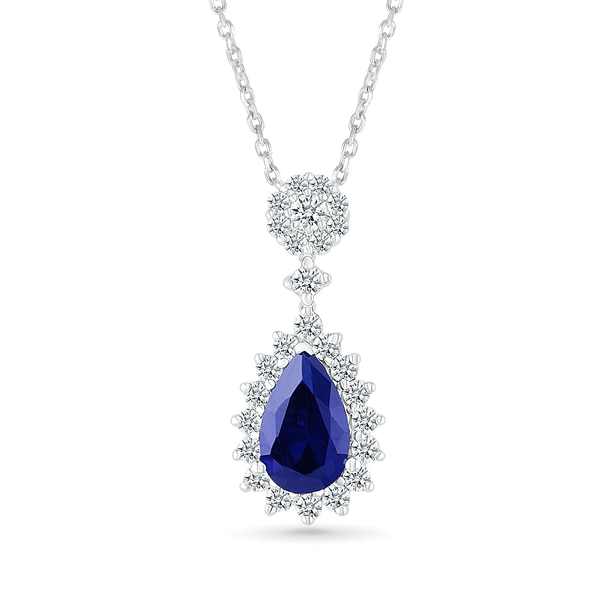 Pear Sapphire & 1/3 ct. tw. Diamond Starburst Halo Pendant in 10K White Gold