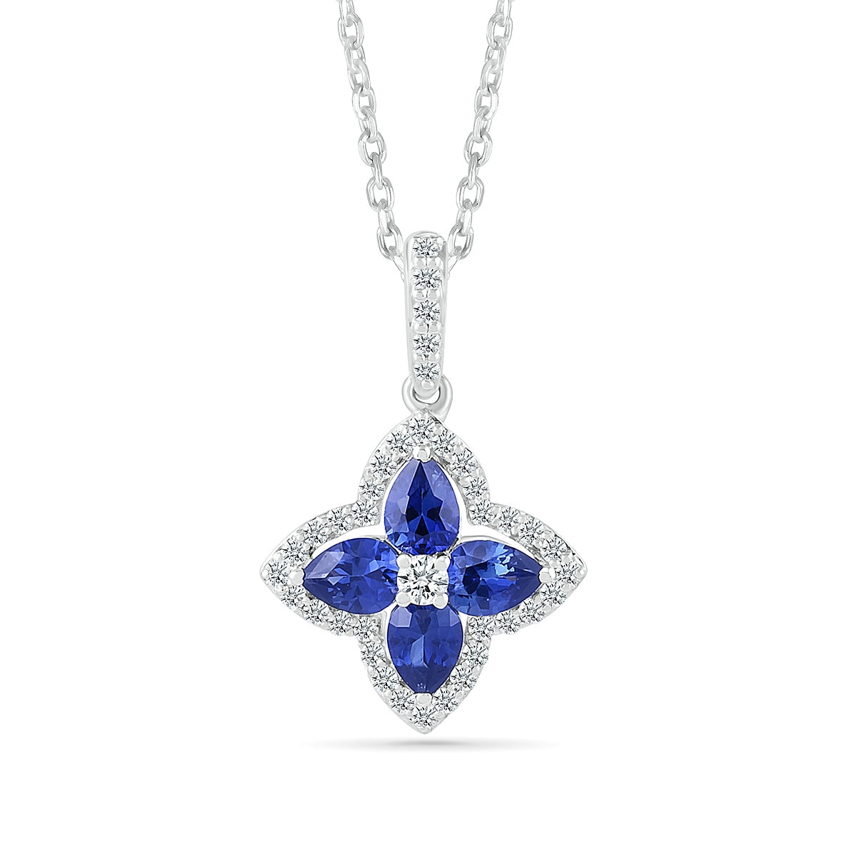 Pear Sapphire & 1/5 ct. tw. Diamond Floral Pendant in 10K White Gold