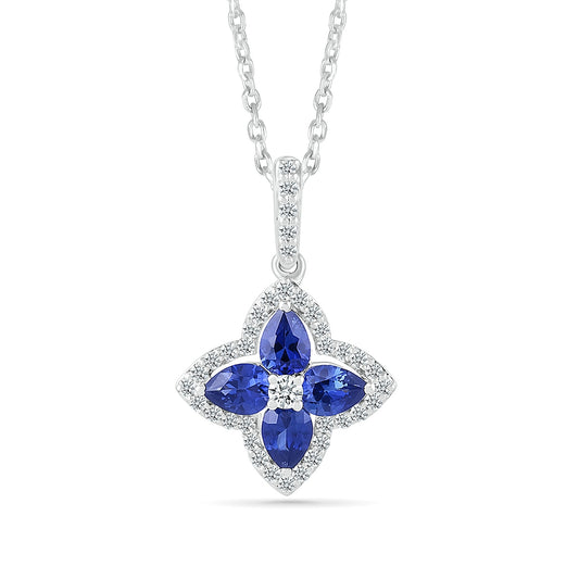 Pear Sapphire & 1/5 ct. tw. Diamond Floral Pendant in 10K White Gold