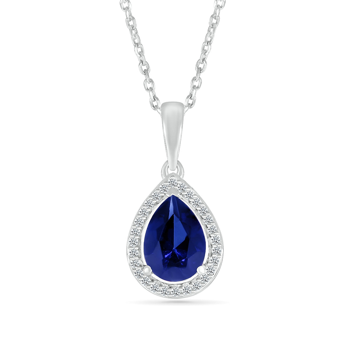 Pear Sapphire & 1/15 ct. tw. Diamond Halo Pendant in 10K White Gold