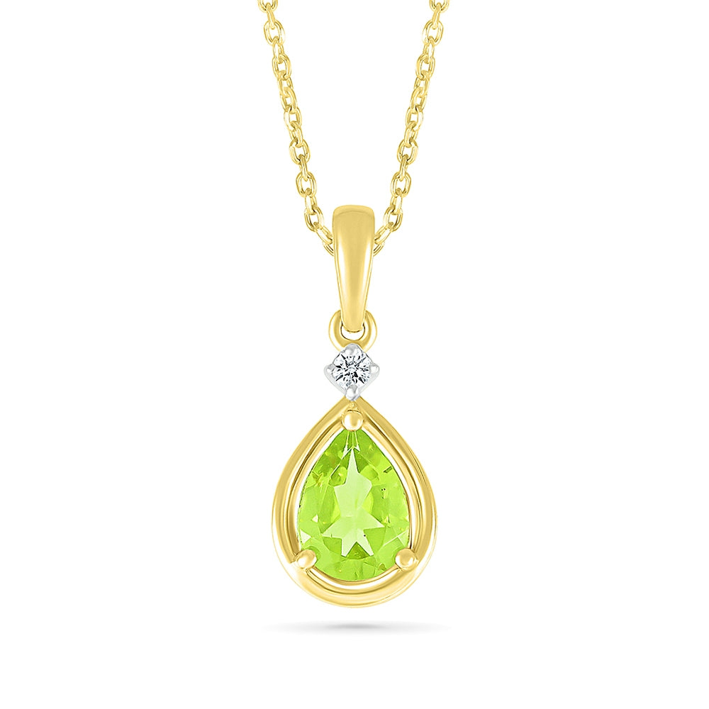 Pear Peridot & Diamond Accent Pendant in 10K Yellow Gold