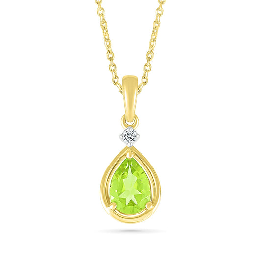 Pear Peridot & Diamond Accent Pendant in 10K Yellow Gold