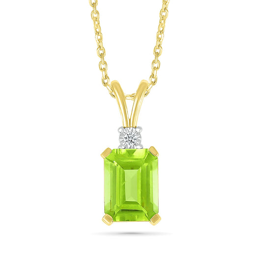 Emerald Cut Peridot & Diamond Accent Pendant in 10K Yellow Gold