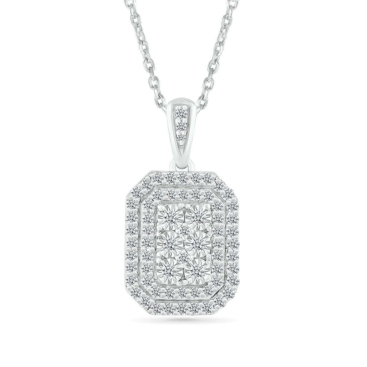 Fairytale Diamonds 1/2 ct. tw. Diamond Emerald-Shaped Cluster Pendant with Miracle Plates in 10K White Gold