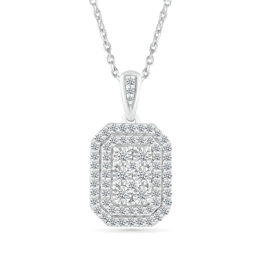 Fairytale Diamonds 1/2 ct. tw. Diamond Emerald-Shaped Cluster Pendant with Miracle Plates in 10K White Gold