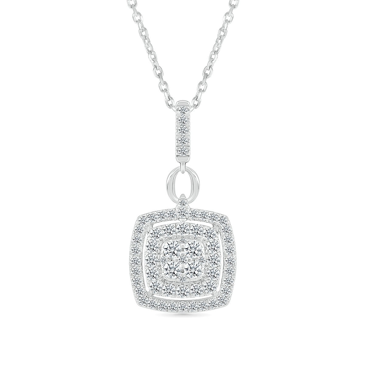 Fairytale Diamonds 1/2 ct. tw. Diamond Cushion Double Halo Pendant in 10K White Gold
