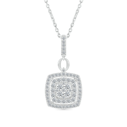 Fairytale Diamonds 1/2 ct. tw. Diamond Cushion Double Halo Pendant in 10K White Gold