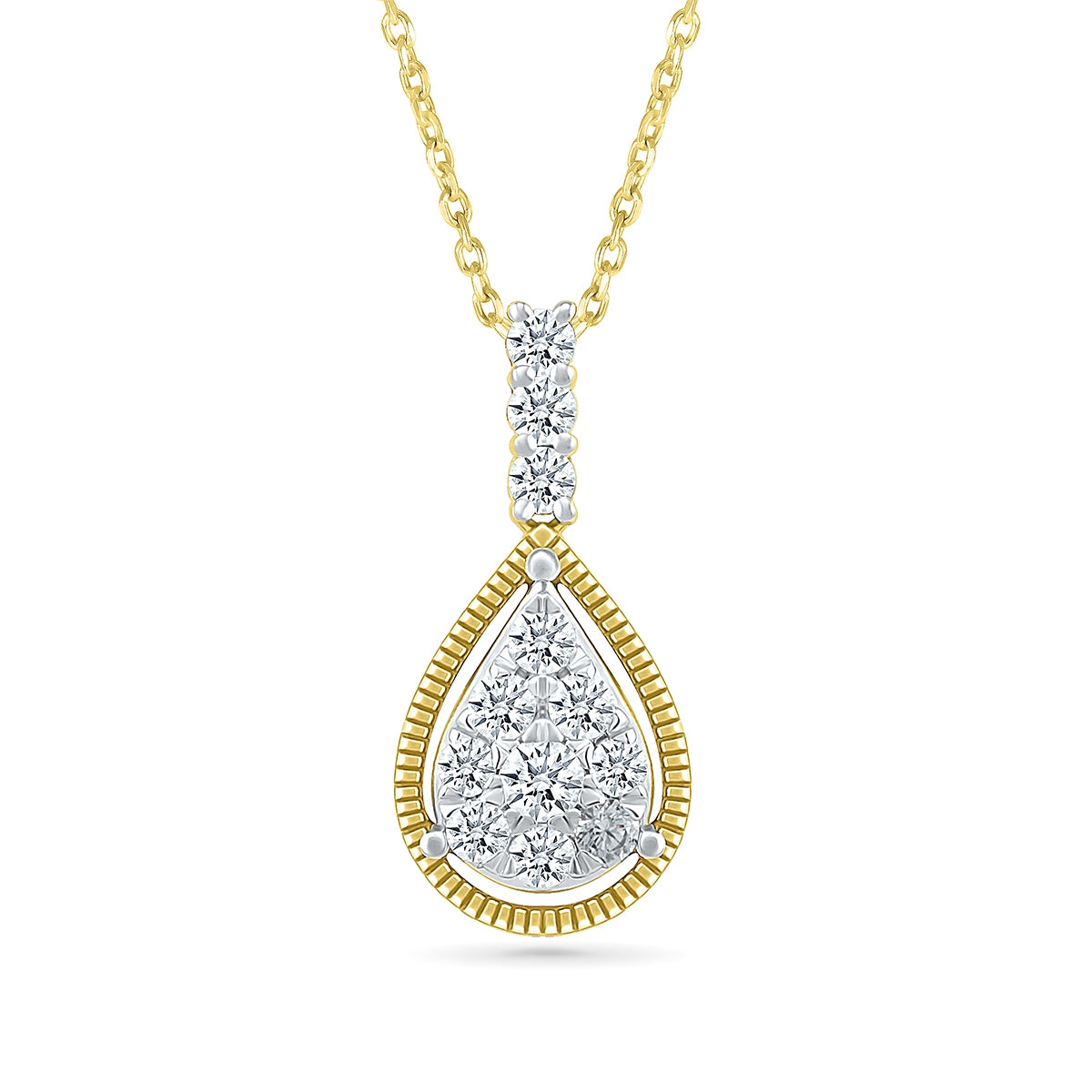 Fairytale Diamonds 1/3 ct. tw. Diamond Pear-Shaped Cluster Pendant with Milgrain Halo in 10K Yellow Gold