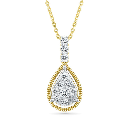 Fairytale Diamonds 1/3 ct. tw. Diamond Pear-Shaped Cluster Pendant with Milgrain Halo in 10K Yellow Gold