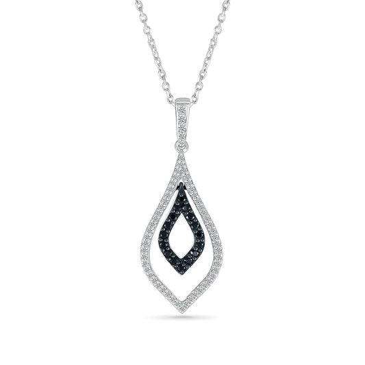 1/4 ct. tw. Black & White Diamond Double Pointed Teardrop Pendant in 10K White Gold