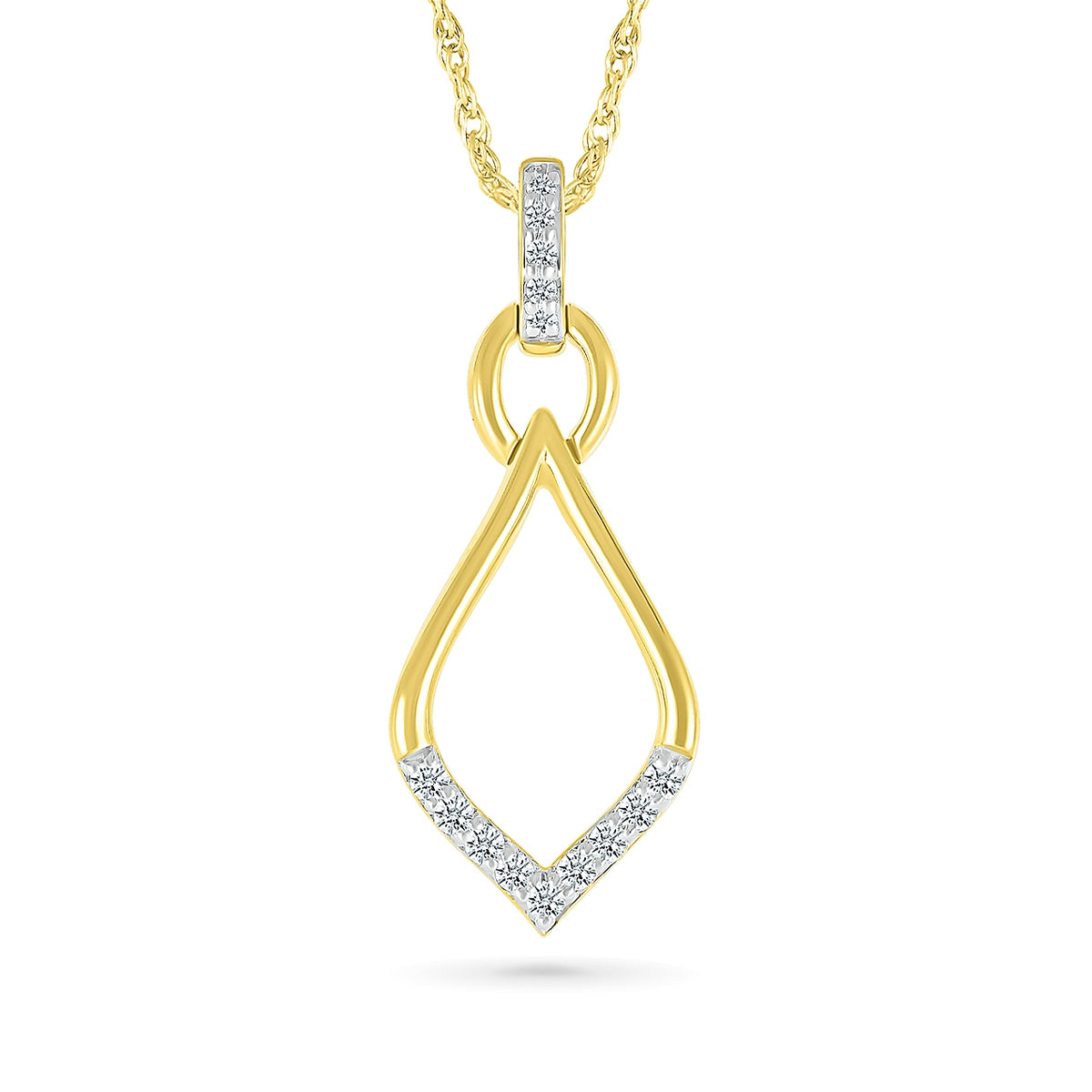 1/10 ct. tw. Diamond Pointed Teardrop Pendant in 10K Yellow Gold