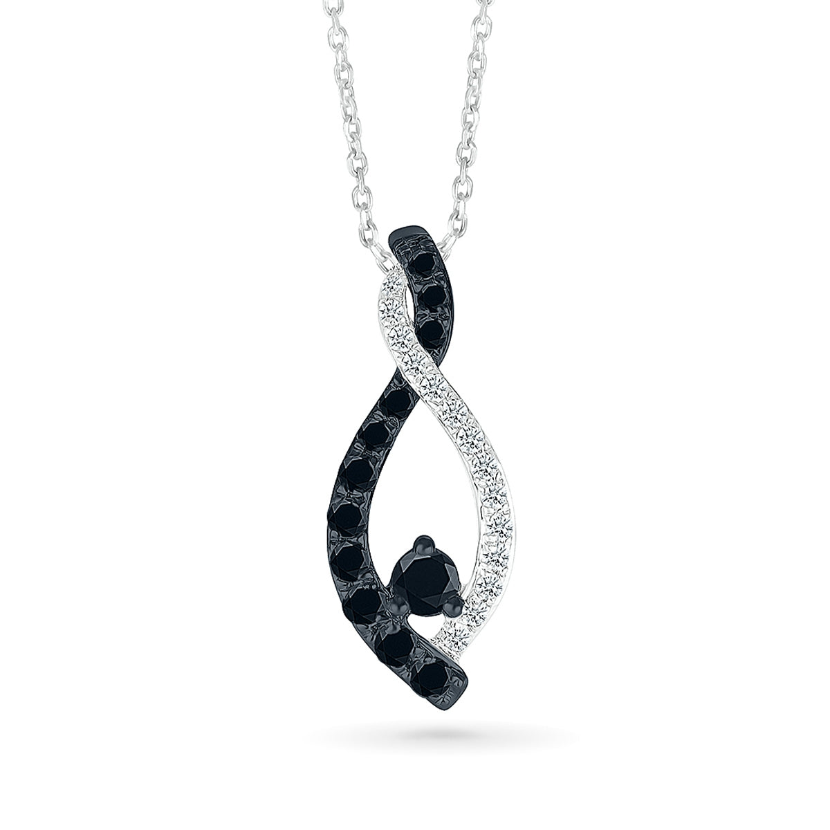 1/2 ct. tw. Treated Black & White Diamond Twist Pendant in 10K White Gold