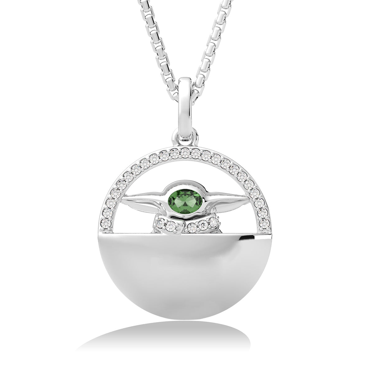 Star Wars Grogu Green Oval Tourmaline & 1/8 ct. tw. Diamond Pendant in Sterling Silver