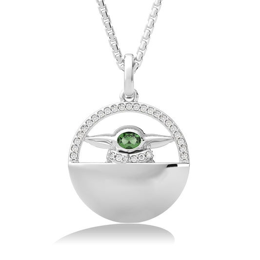 Star Wars Grogu Green Oval Tourmaline & 1/8 ct. tw. Diamond Pendant in Sterling Silver
