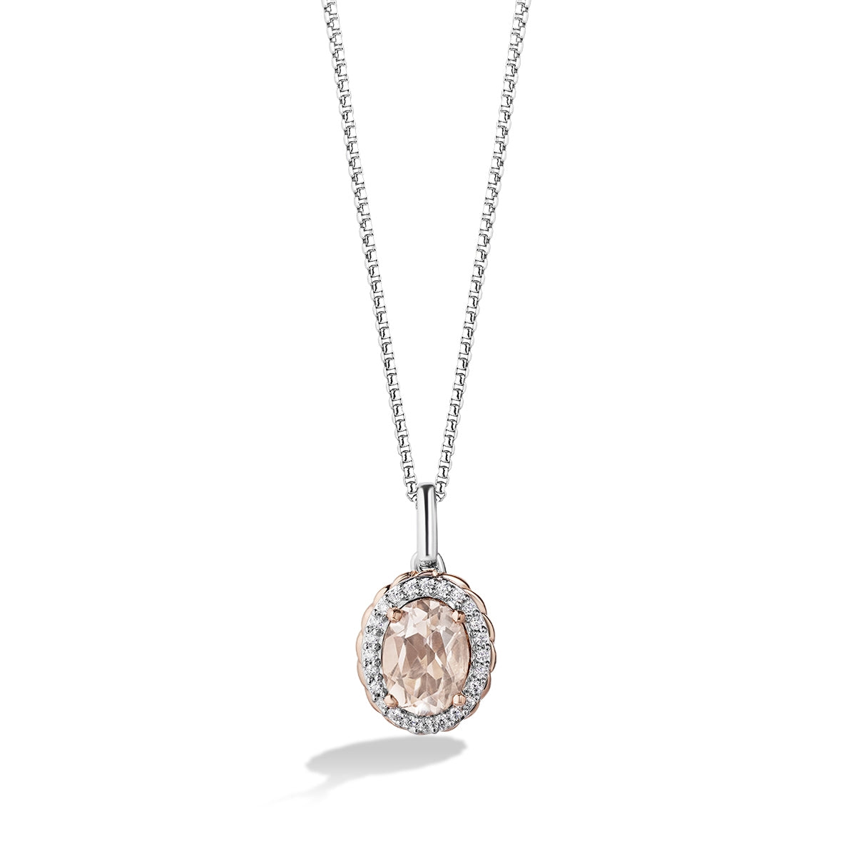 Star Wars Galactic Royalty Oval Morganite & 1/10 ct. tw. Diamond Halo Pendant in Sterling Silver & 10K Pink Gold