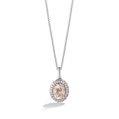 Star Wars Galactic Royalty Oval Morganite & 1/10 ct. tw. Diamond Halo Pendant in Sterling Silver & 10K Pink Gold