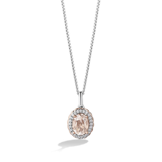 Star Wars Galactic Royalty Oval Morganite & 1/10 ct. tw. Diamond Halo Pendant in Sterling Silver & 10K Pink Gold