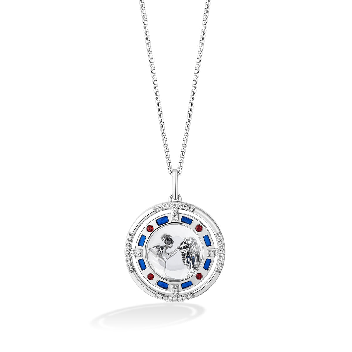 Star Wars R2-D2 White Quartz, 1/7 ct. tw. Diamond, & Garnet Pendant in Sterling Silver