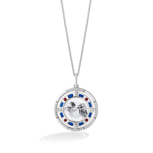 Star Wars R2-D2 White Quartz, 1/7 ct. tw. Diamond, & Garnet Pendant in Sterling Silver