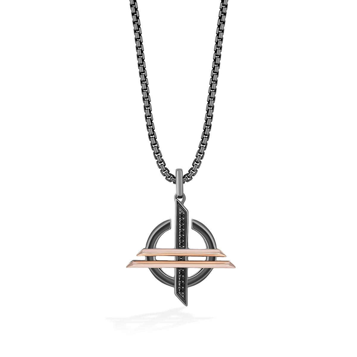 Star Wars Order of The Inquisitor Treated Black Diamond Accent Pendant in Black Rhodium Plated Sterling Silver & 10K Pink