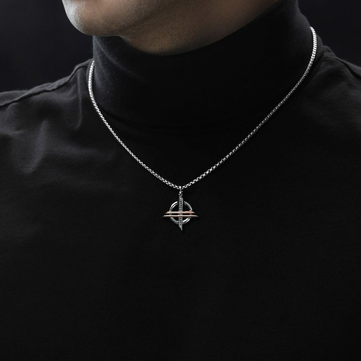 Star Wars Order of The Inquisitor Treated Black Diamond Accent Pendant in Black Rhodium Plated Sterling Silver front view