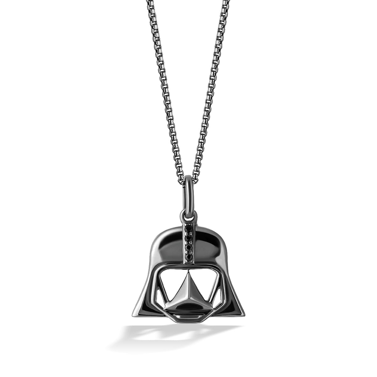 Star Wars Darth Vader 1/10 ct. tw. Treated Black Diamond Pendant & Earring Set in Black Rhodium Plated close-up detail