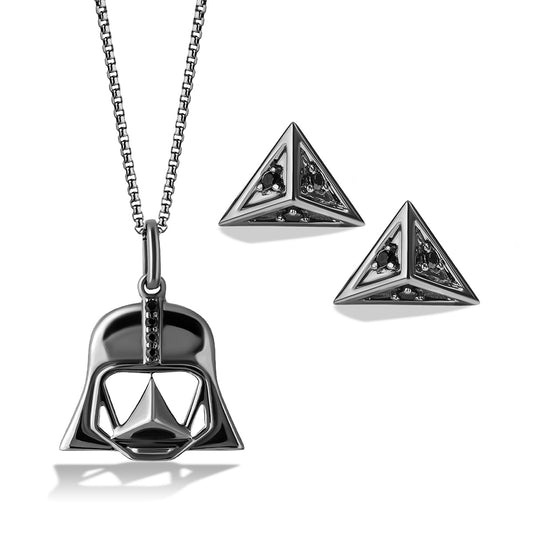 Star Wars Darth Vader 1/10 ct. tw. Treated Black Diamond Pendant & Earring Set in Black Rhodium Plated Sterling Silver