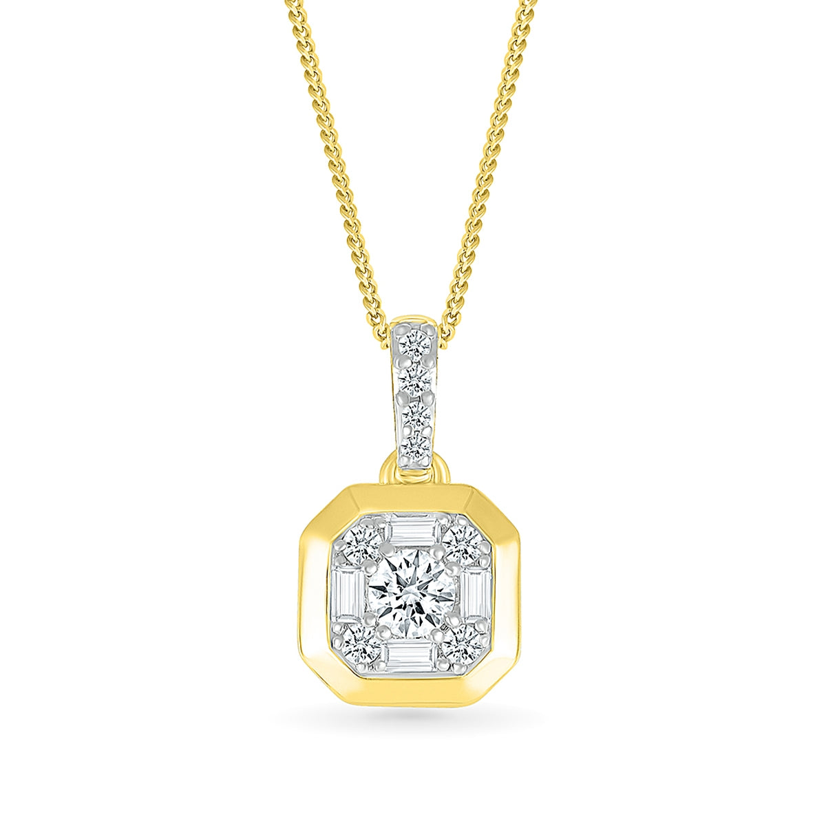Fairytale Diamonds 1/4 ct. tw. Round & Baguette Diamond Dangle Pendant in 10K Yellow Gold