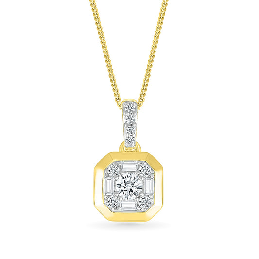 Fairytale Diamonds 1/4 ct. tw. Round & Baguette Diamond Dangle Pendant in 10K Yellow Gold