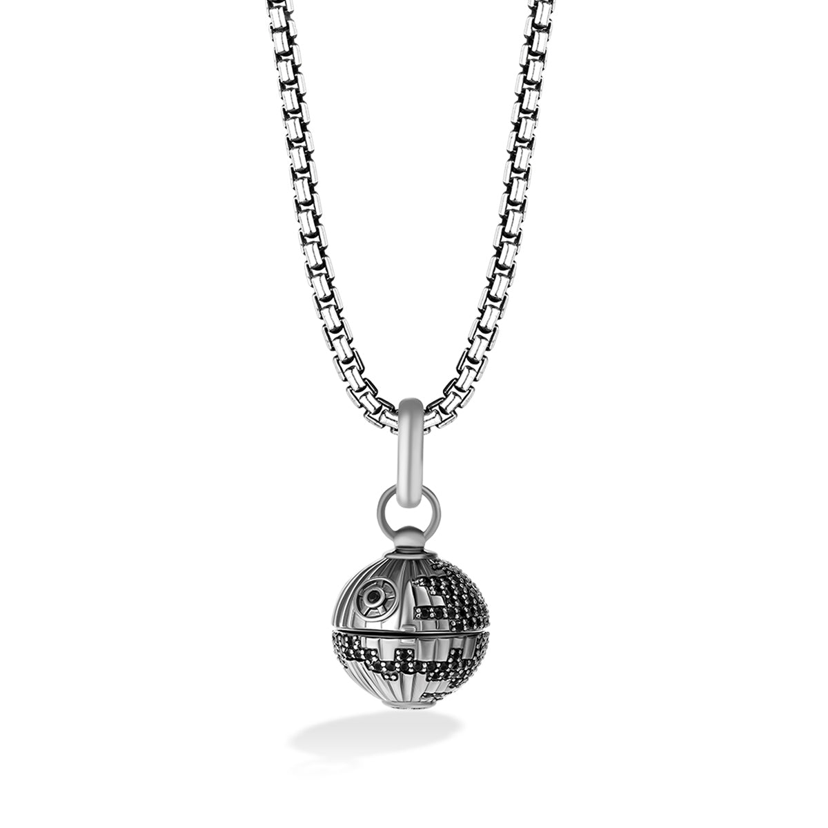 Star Wars Death Star Black Spinel Pendant with Black Rhodium Plating in Sterling Silver