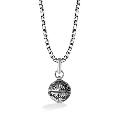 Star Wars Death Star Black Spinel Pendant with Black Rhodium Plating in Sterling Silver