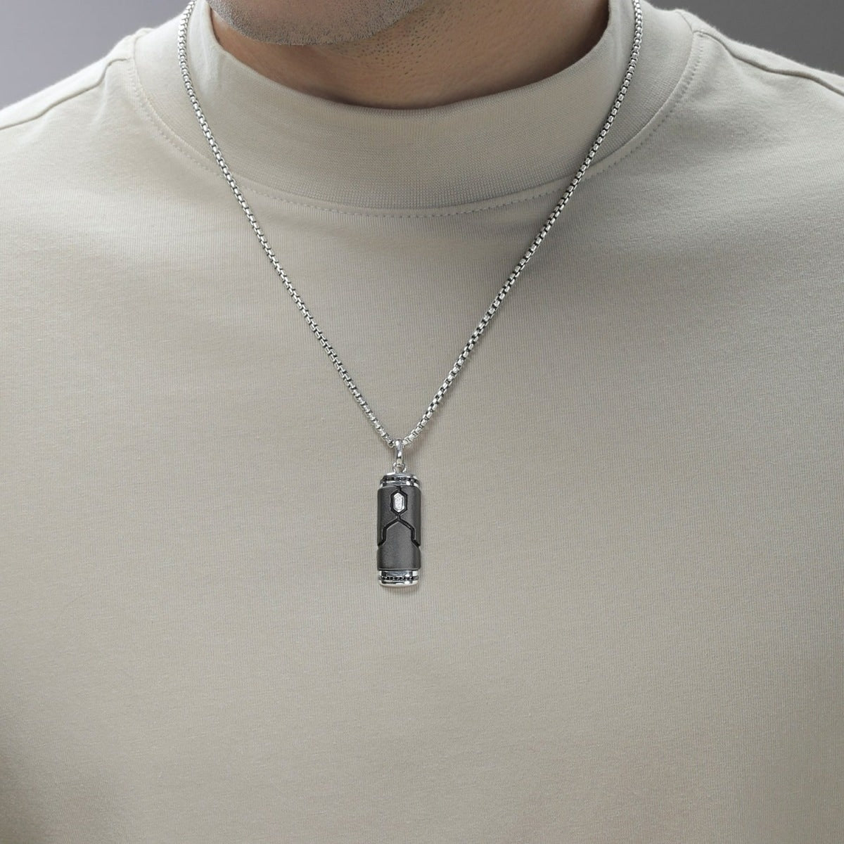 Star Wars Boba Fett Men's 1/5 ct. tw. Treated Black & White Diamond Pendant in Black Rhodium Plated Sterling front view