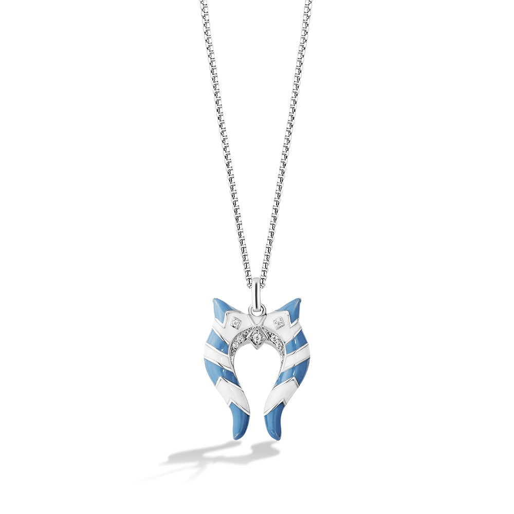 Star Wars Ahsoka Tano Blue & White Enamel Pendant with Diamond Accents in Sterling Silver