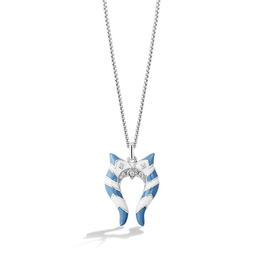 Star Wars Ahsoka Tano Blue & White Enamel Pendant with Diamond Accents in Sterling Silver