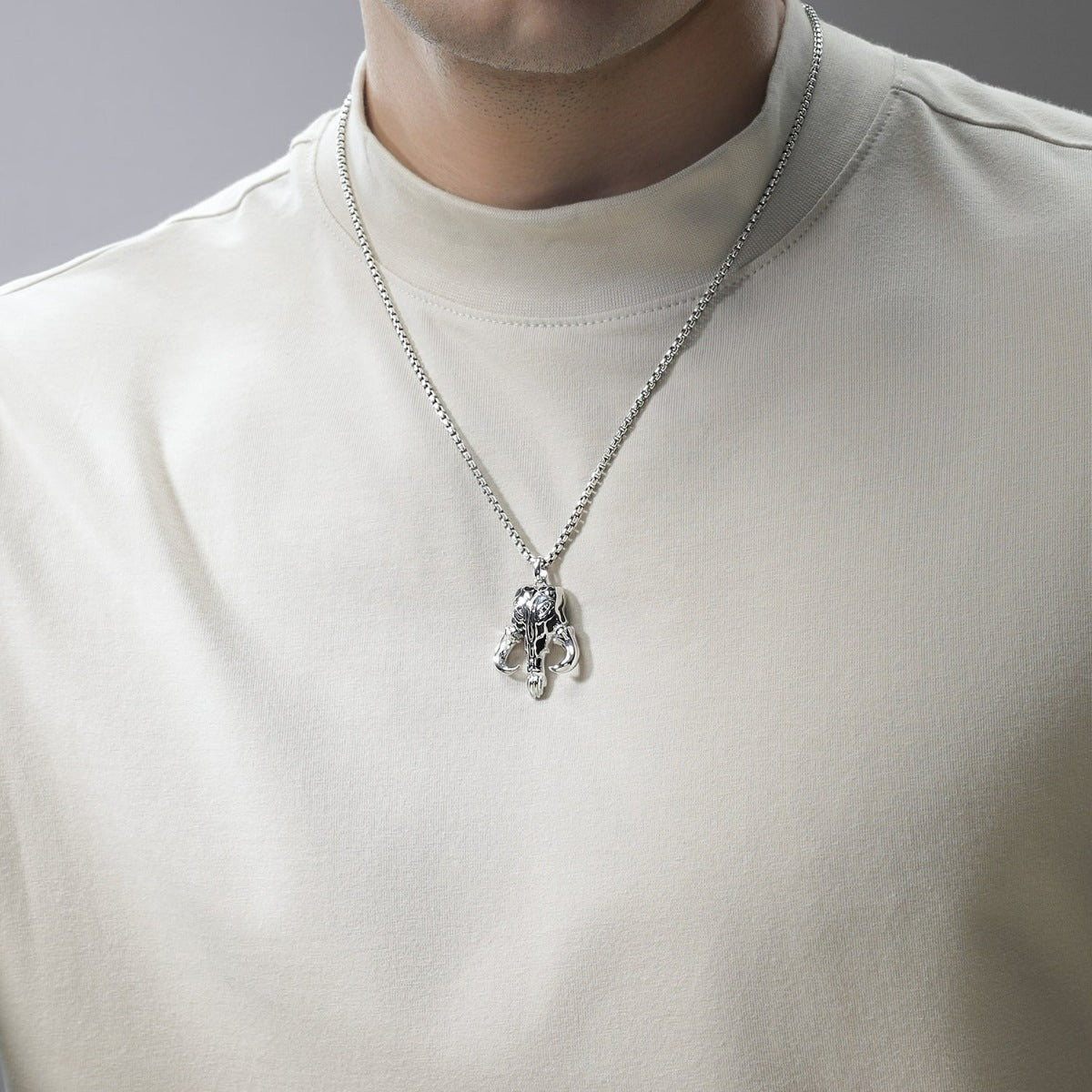 Star Wars Mandalorian Mythosaur Men's Treated Black Diamond Accent Pendant in Sterling Silver front view
