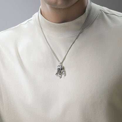 Star Wars Mandalorian Mythosaur Men's Treated Black Diamond Accent Pendant in Sterling Silver front view
