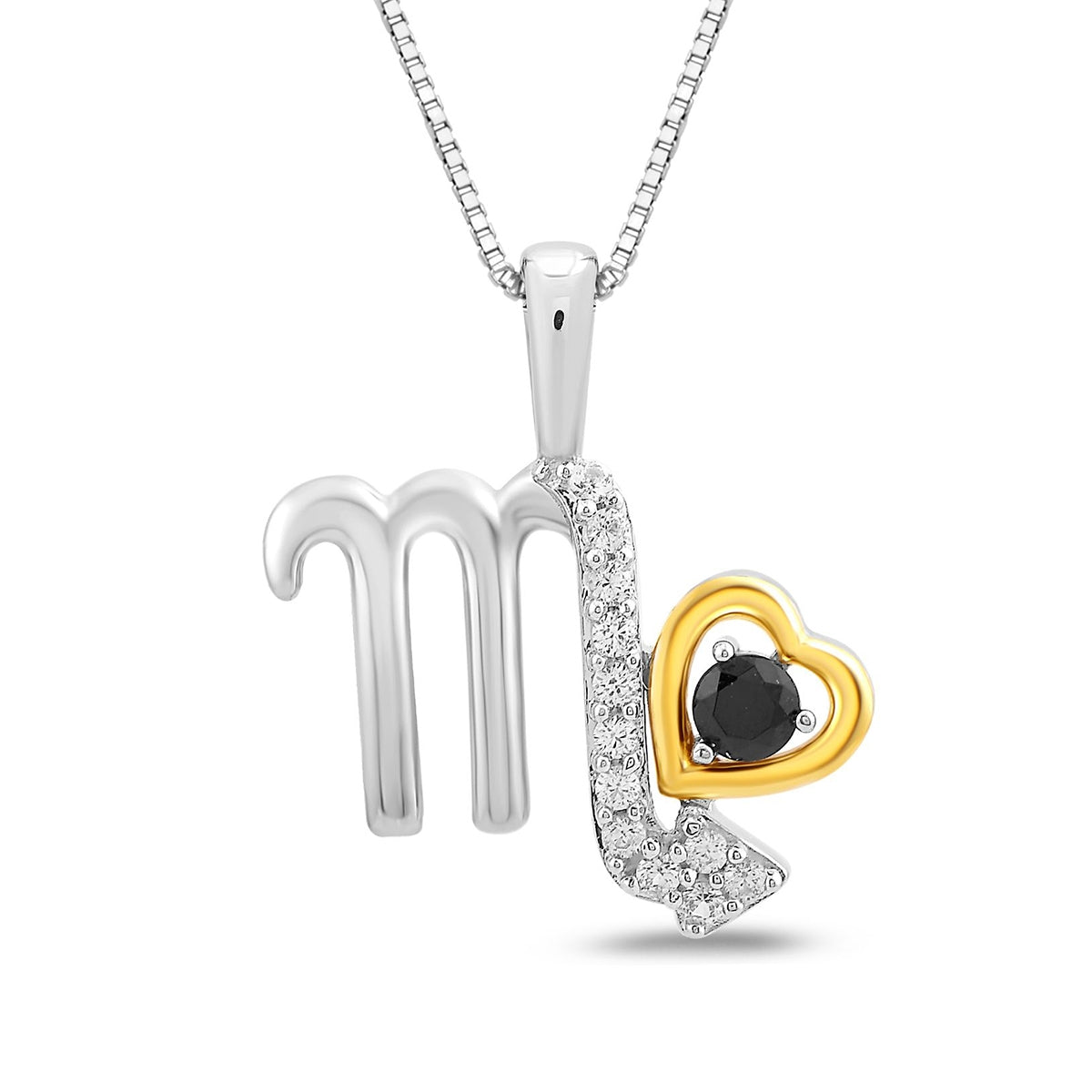 Black Spinel & Created White Sapphire Scorpio Zodiac Pendant in Sterling Silver & 10K Yellow Gold Plating