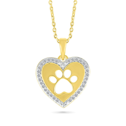 1/8 ct. tw. Diamond Heart Paw Print Pendant in 10K Yellow Gold