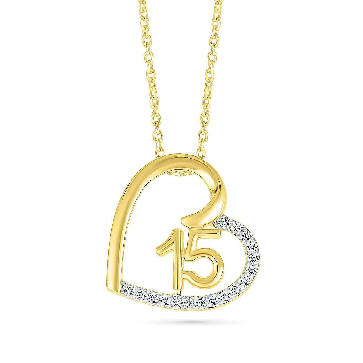 1/10 ct. tw. Diamond QuinceaÃ±era Sideways Heart Pendant in 10K Yellow Gold