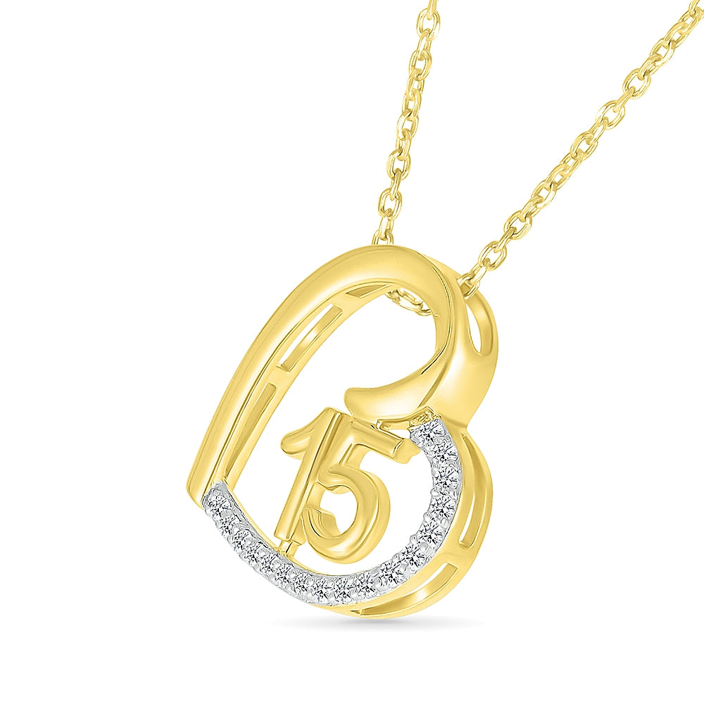 1/10 ct. tw. Diamond QuinceaÃ±era Sideways Heart Pendant in 10K Yellow Gold front view