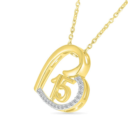 1/10 ct. tw. Diamond QuinceaÃ±era Sideways Heart Pendant in 10K Yellow Gold front view