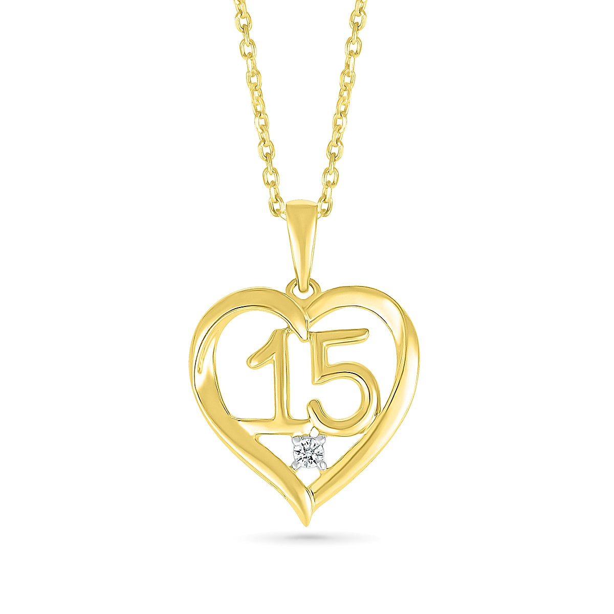 Diamond Accent QuinceaÃ±era Heart Pendant in 10K Yellow Gold