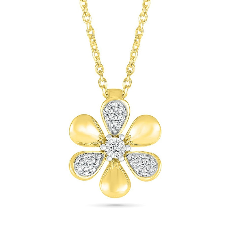 Diamond Accent Flower Pendant with Miracle Plate in 10K Yellow Gold
