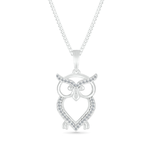 1/10 ct. tw. Diamond Owl Pendant in Sterling Silver