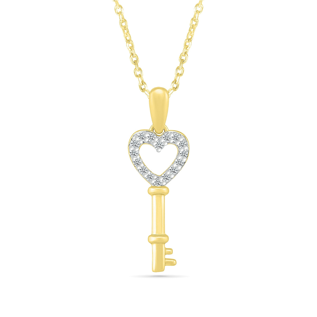 1/10 ct. tw. Diamond Petite Heart Key Pendant in 10K Yellow Gold
