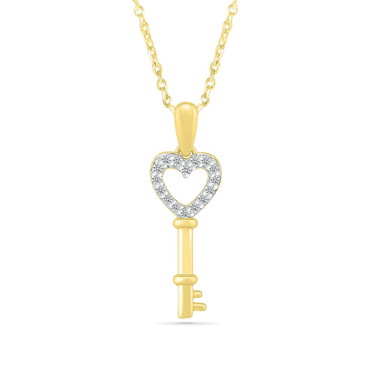 1/10 ct. tw. Diamond Petite Heart Key Pendant in 10K Yellow Gold